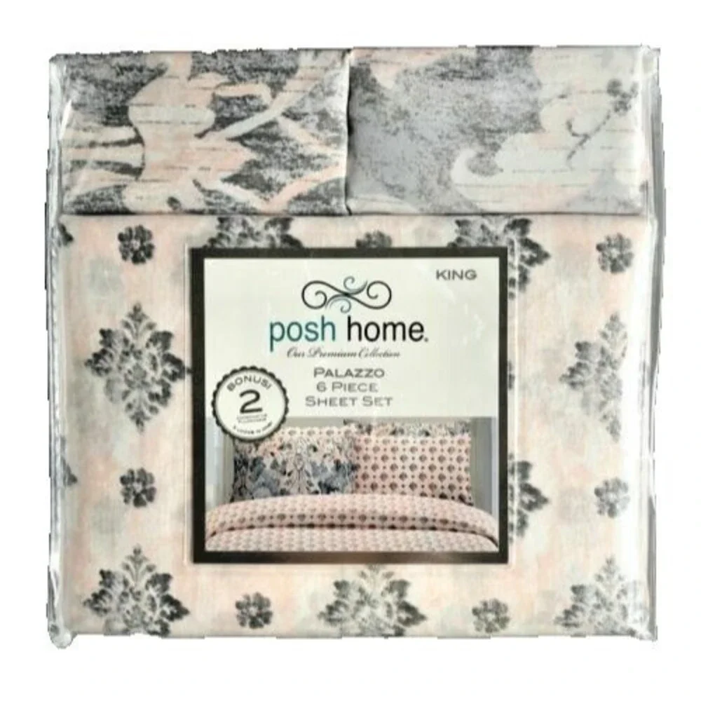 Posh Home King Size Sheet Set of 6 Palazzo 4 King Pillowcases Fitted Flat Pink